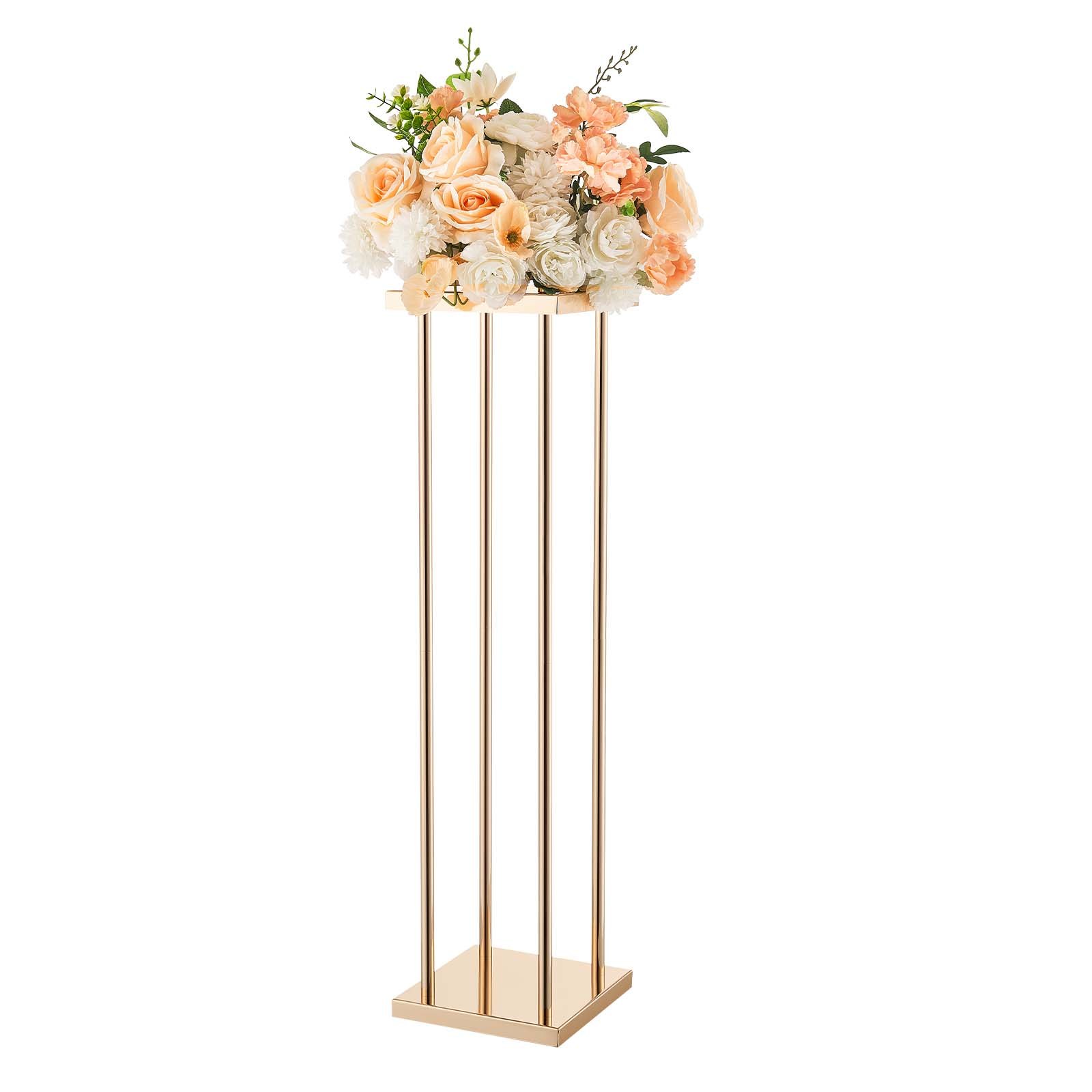 VEVOR Soporte Floral Geométrico para Bodas, 10 uds, Diseño Clásico Cilíndrico Cúbico, con Laminado Metálico, Ideal para Bodas, Fiestas, Cumpleaños y el Hogar, 200 x 200 x 800 mm, Color Dorado