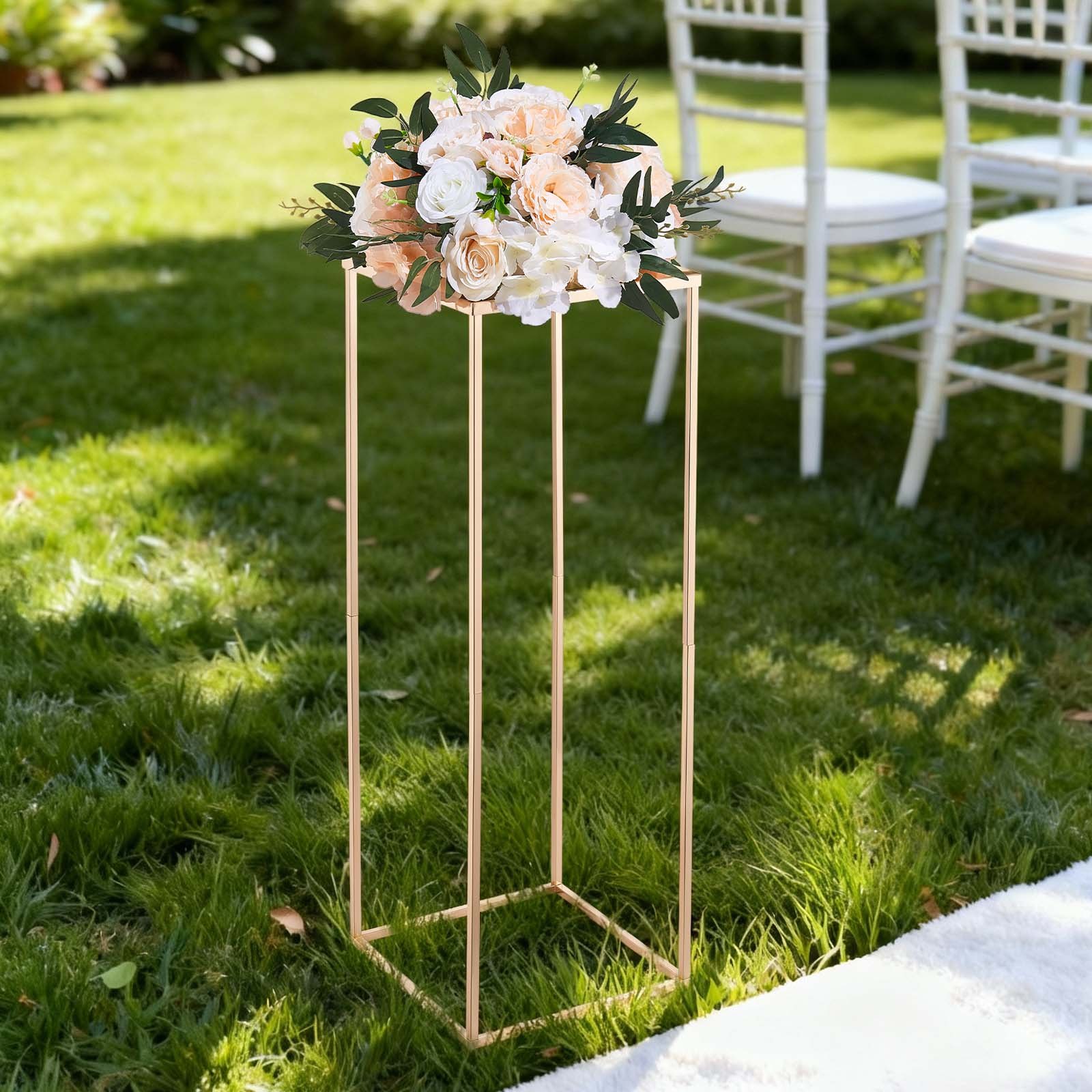 VEVOR Soporte Floral para Bodas, de Acero SPCC, 10 Piezas, con Laminado Metálico, Estante Rectangular Dorado Francés para Exhibición de Flores en Bodas, Fiestas, Cumpleaños y Hogar, 280 x 280 x 800 mm