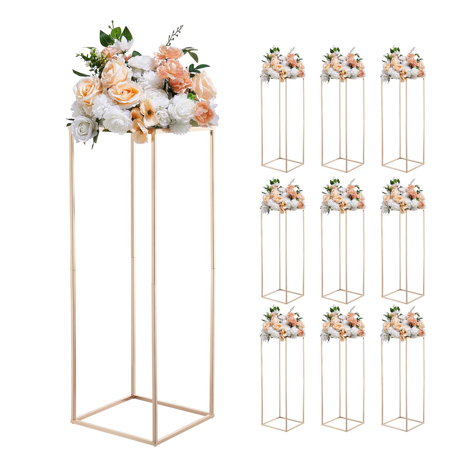 VEVOR Soporte Floral para Bodas, de Acero SPCC, 10 Piezas, con Laminado Metálico, Estante Rectangular Dorado Francés para Exhibición de Flores en Bodas, Fiestas, Cumpleaños y Hogar, 280 x 280 x 800 mm