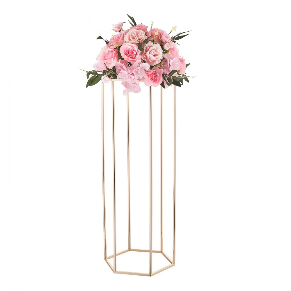 VEVOR Soporte Floral Dorado Francés para Bodas, con Laminado Acrílico, Diseño Elegante, Expositor Hexagonal Cúbico para Fiestas, Cumpleaños, Centros de Mesa, 310 x 270 x 800 mm, Carga de 15 kg, 10 uds