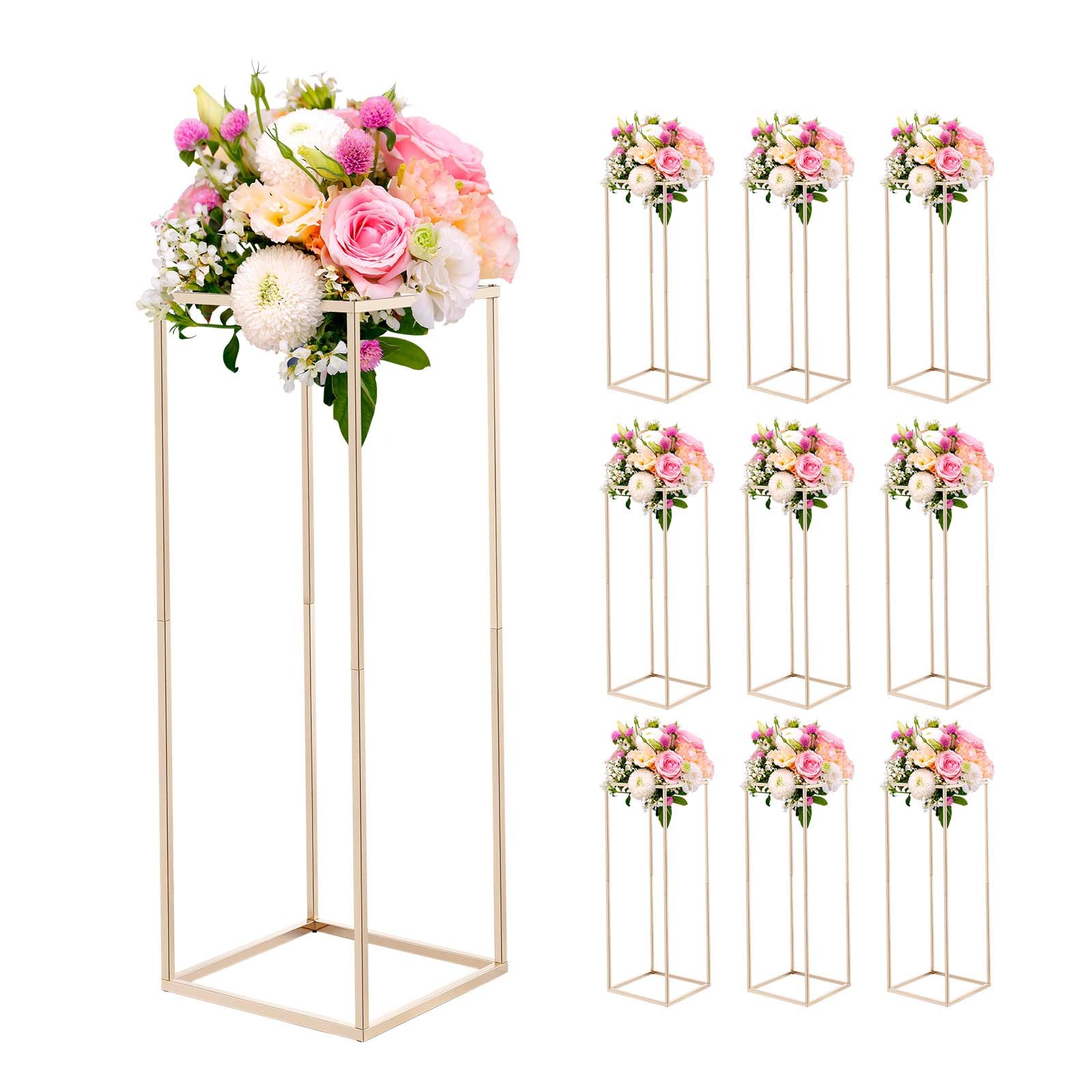 VEVOR Soporte Floral Dorado Francés para Bodas, 10 uds, Elegante y Robusto, Tornillos Ocultos, Expositor Floral Cúbico Rectangular para Bodas, Fiestas, Cumpleaños y Centros de Mesa, 280 x 280 x 800 mm