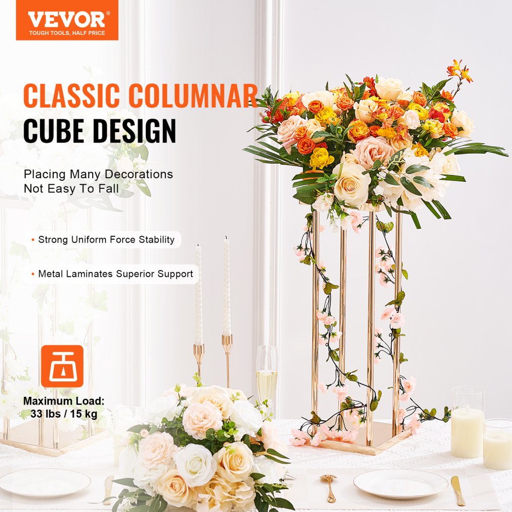 VEVOR Soportes para Flores de Boda 4 Piezas Estante de Flores de Boda Alto de 80 cm Florero Geométrico Soporte de Exhibición Floral Laminado para Recepción de Eventos, Decoración de Fiestas, Bodas