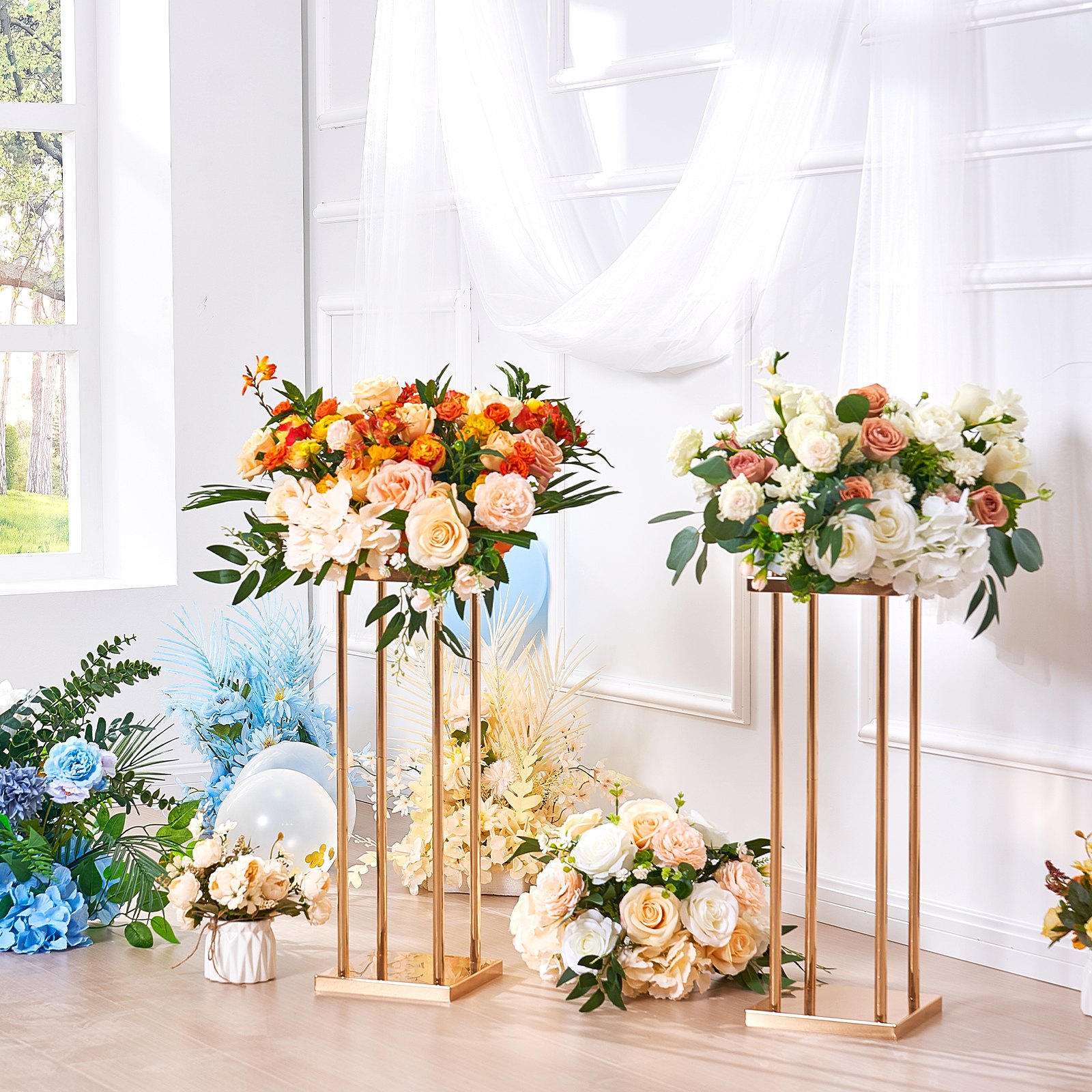 VEVOR Soportes para Flores de Boda 4 Piezas Estante de Flores de Boda Alto de 60 cm Florero Geométrico Soporte de Exhibición Floral Laminado para Recepción de Eventos, Decoración de Fiestas, Bodas