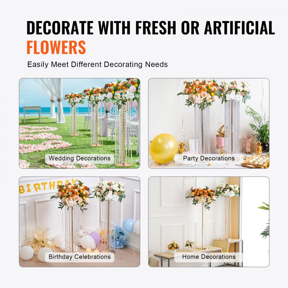 VEVOR Soportes para Flores de Boda 10 Piezas Estante de Flores de Boda Alto de 90cm Soporte de Exhibición Floral de Metal Cristal para Eventos de Recepción, Decoración del Hogar, Hotel, Fiestas, Bodas