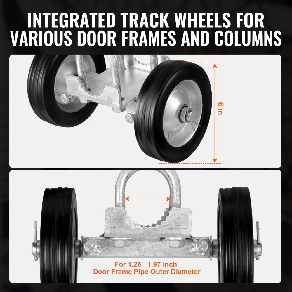 VEVOR Kit de Puerta Corrediza Enrollable, Ruedas de Riel para Puerta Corrediza Ajustables Universales, Rodillo Guía para Puerta Corrediza y Enrollable, Negro, con Herrajes Resistentes, 146 x 270 mm