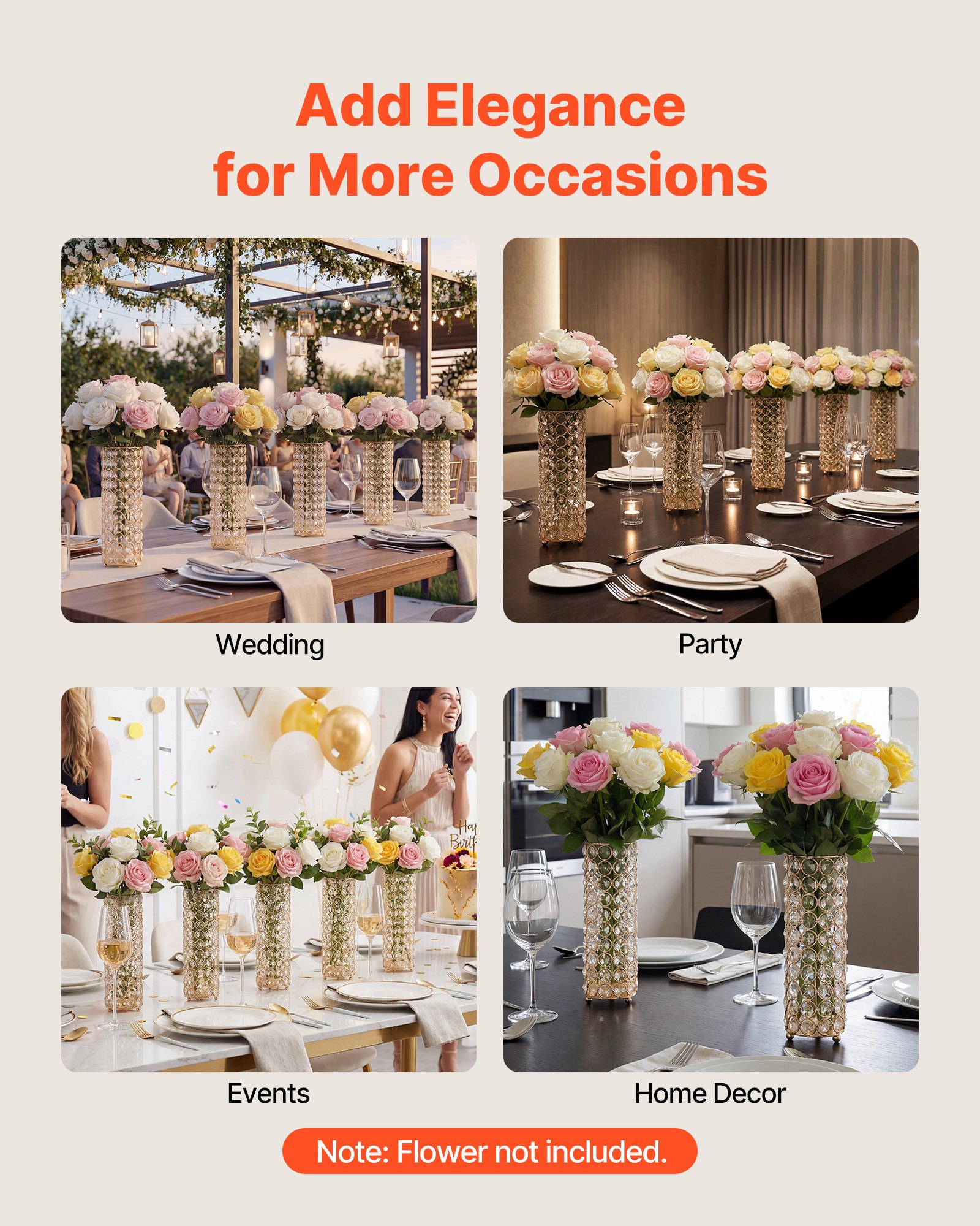 VEVOR Jarrones Decorativos, Paquete de 16 Piezas, Floreros Cilíndricos de Cristal, Altura de 26 cm, Centros de Mesa para Boda, Diseño Moderno, Decoración para Banquete Ceremonia Fiesta Recepción Hogar