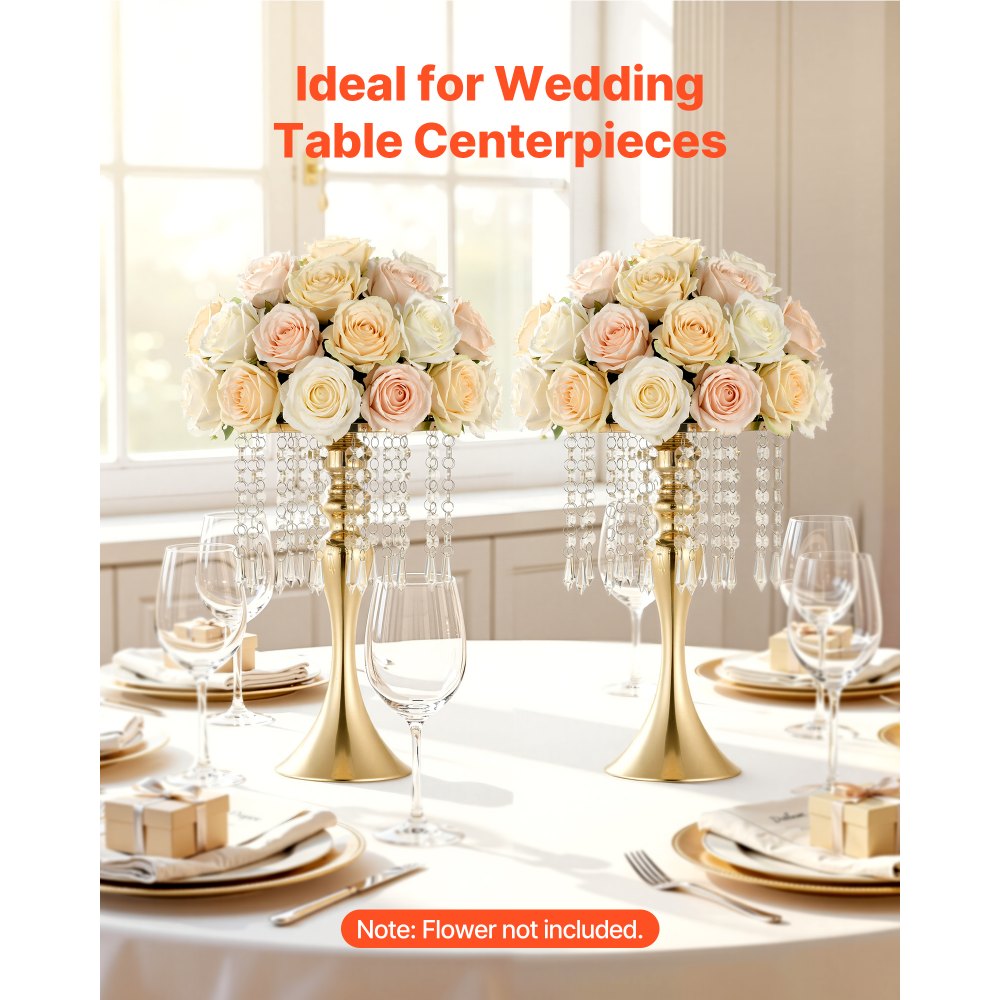 VEVOR Jarrones Decorativos, Paquete de 20 Piezas, Floreros de Metal Dorados con Cadena de Cristal, Altura de 33,5 cm, Centro de Mesa para Boda, Decoración para Banquete Ceremonia Fiesta Recepción