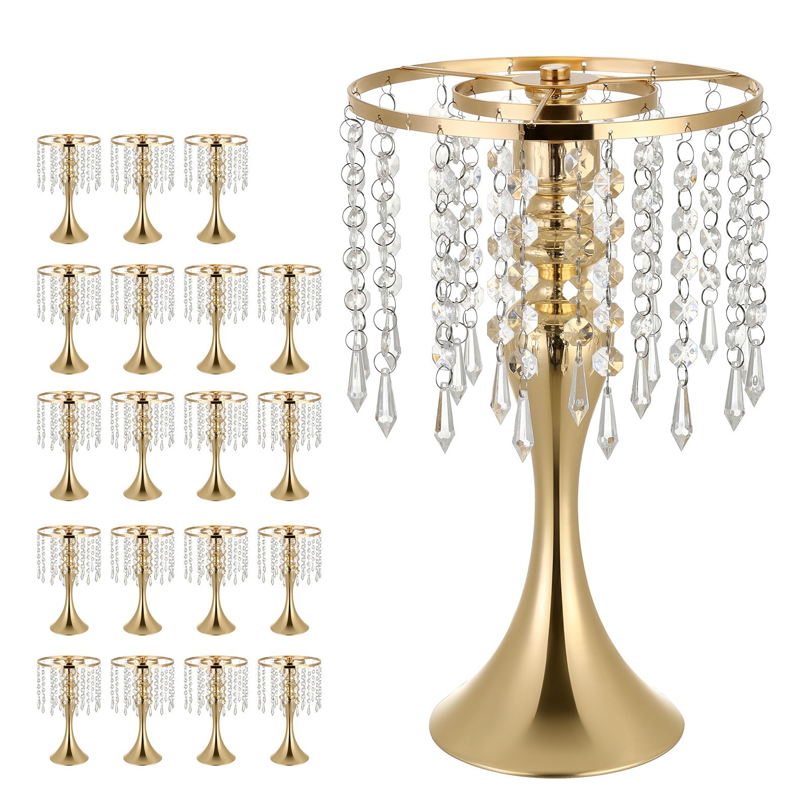 VEVOR Jarrones Decorativos, Paquete de 20 Piezas, Floreros de Metal Dorados con Cadena de Cristal, Altura de 33,5 cm, Centro de Mesa para Boda, Decoración para Banquete Ceremonia Fiesta Recepción
