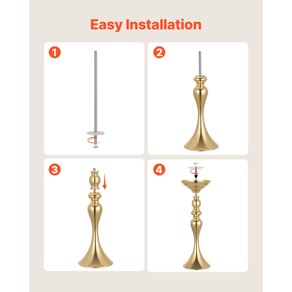 VEVOR Jarrones Decorativos, Paquete de 16 Piezas, Floreros de Candelero de Metal Dorados, Altura de 38 cm, Centro de Mesa para Boda, Estilo Clásico, Decoración para Banquete Ceremonia Fiesta Recepción