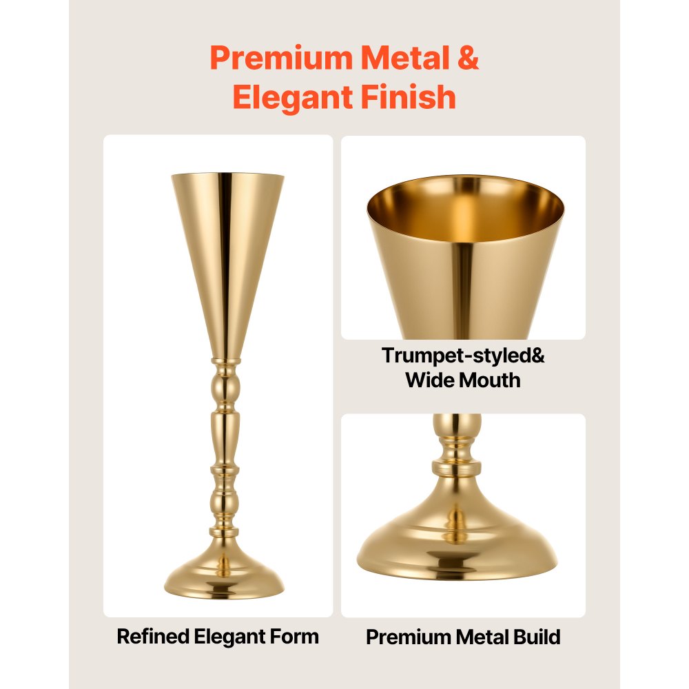 VEVOR Jarrones Decorativos, Paquete de 20 Piezas, Floreros de Trompeta de Metal Dorados, Altura de 43 cm, Centro de Mesa para Boda, Estilo Elegante, Decoración para Banquete Ceremonia Fiesta Recepción