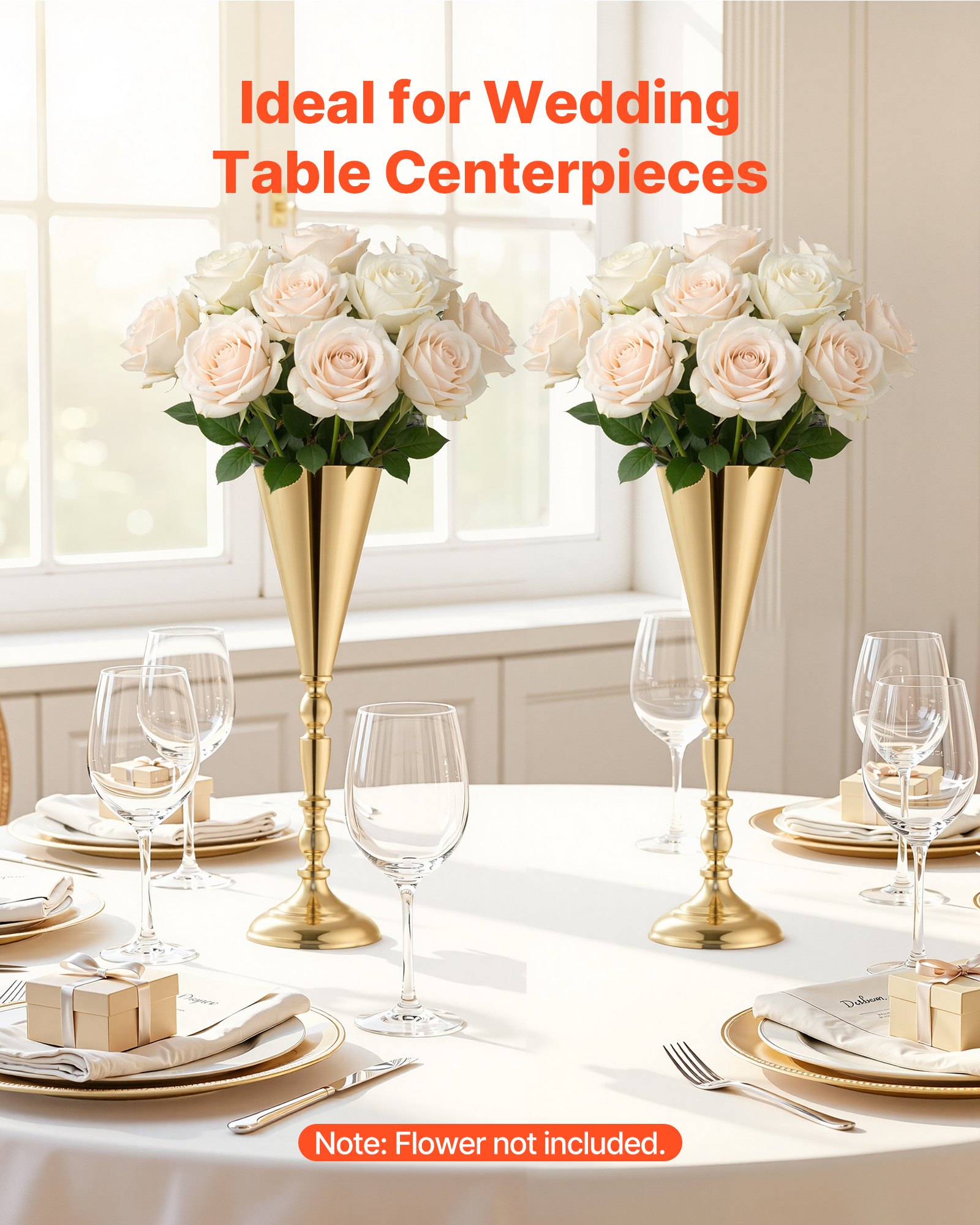 VEVOR Jarrones Decorativos, Paquete de 20 Piezas, Floreros de Trompeta de Metal Dorados, Altura de 43 cm, Centro de Mesa para Boda, Estilo Elegante, Decoración para Banquete Ceremonia Fiesta Recepción