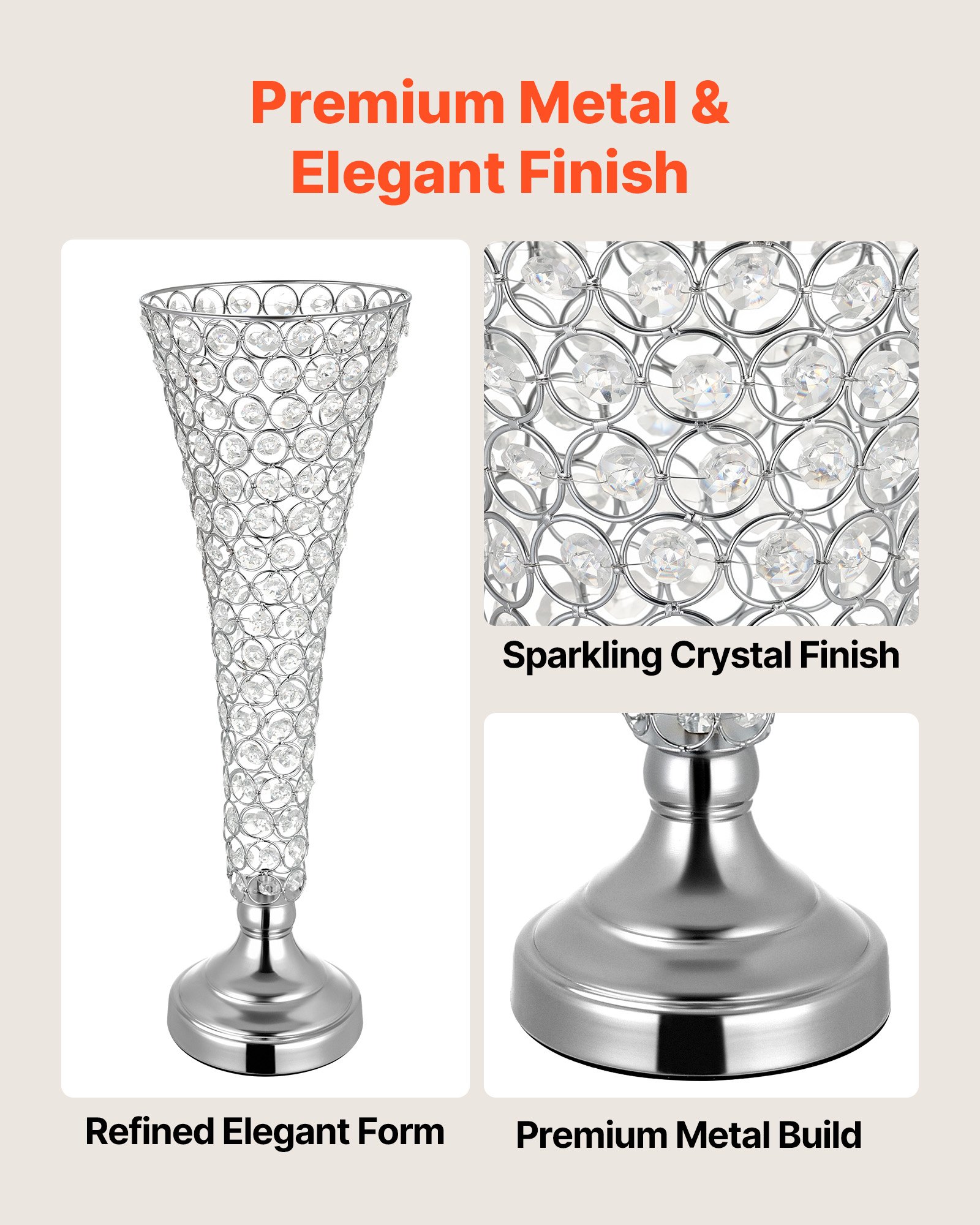 VEVOR Jarrones Decorativos, Paquete de 4 Piezas, Floreros de Trompeta de Cristal, Altura de 51 cm, Centro de Mesa para Boda, Diseño Moderno, Decoración para Banquete Ceremonia Fiesta Recepción Hogar