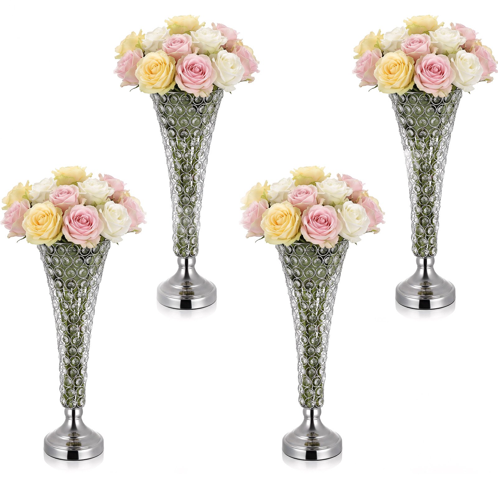 VEVOR Jarrones Decorativos, Paquete de 4 Piezas, Floreros de Trompeta de Cristal, Altura de 51 cm, Centro de Mesa para Boda, Diseño Moderno, Decoración para Banquete Ceremonia Fiesta Recepción Hogar