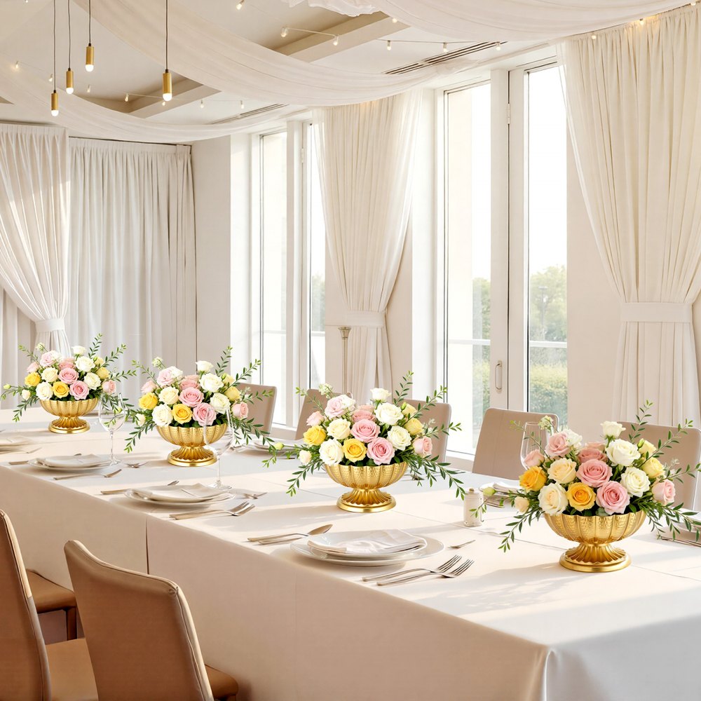 VEVOR Jarrones Decorativos, Paquete de 10 Piezas, Centro de Mesa para Boda, Altura de 10 cm, Pequeños Floreros de Metal Dorados, Decoración para Banquete Ceremonia Fiesta Recepción Exhibición Hogar