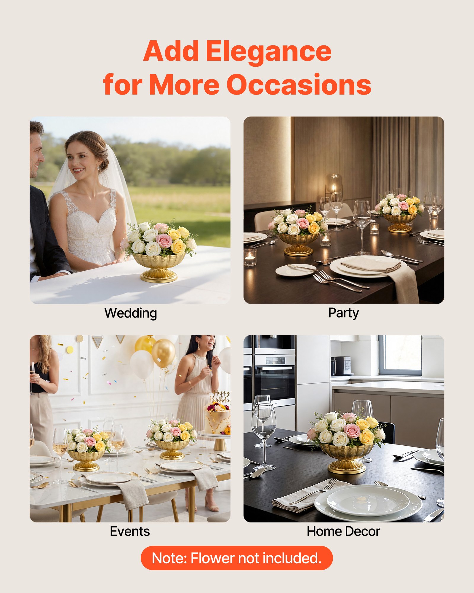 VEVOR Jarrones Decorativos, Paquete de 10 Piezas, Centro de Mesa para Boda, Altura de 10 cm, Pequeños Floreros de Metal Dorados, Decoración para Banquete Ceremonia Fiesta Recepción Exhibición Hogar