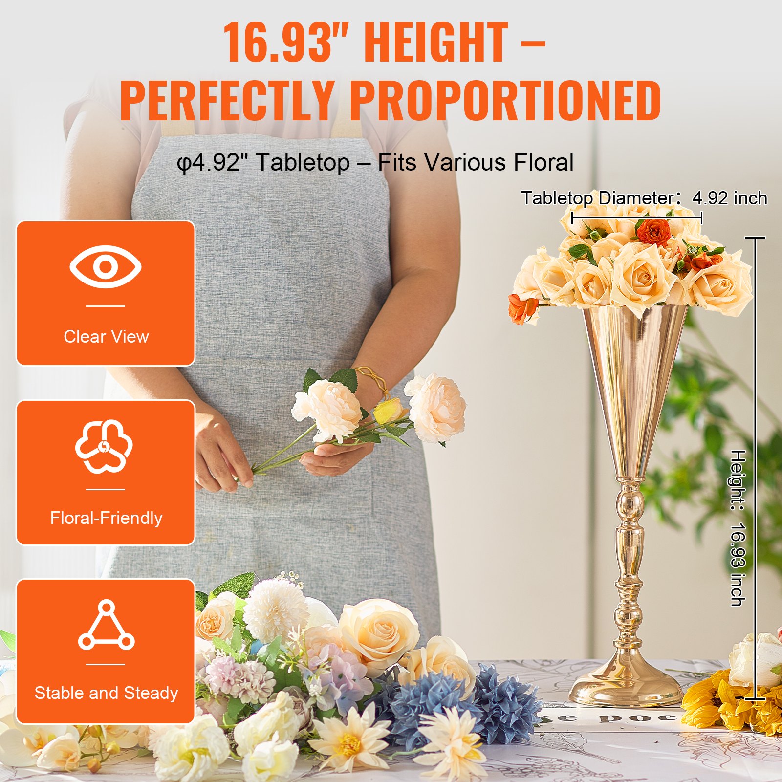 VEVOR Jarrón de Flores para Bodas Alto de 43 cm Forma de Trompeta Jarrón Urna para Centro de Mesa 10 Piezas Soporte de Flores de Mesa para Decoración de Bodas, Fiestas, Ceremonias, Cumpleaños