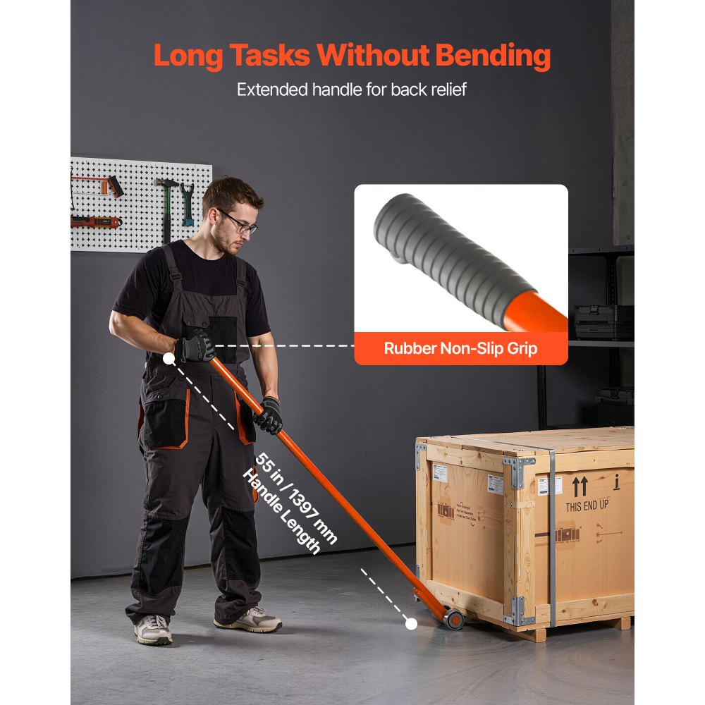 VEVOR Barra de Palanca de Acero al Carbono con Ruedas, Extractor de Palés 152,4 cm, Capacidad de Carga de 2994 kg, Herramienta de Desmontaje de Madera con Guantes para Desmontar Tablas de Extracción