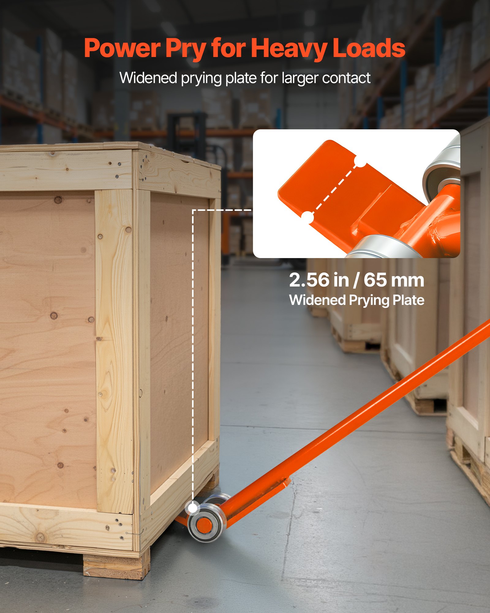 VEVOR Barra de Palanca de Acero al Carbono con Ruedas, Extractor de Palés 152,4 cm, Capacidad de Carga de 2994 kg, Herramienta de Desmontaje de Madera con Guantes para Desmontar Tablas de Extracción