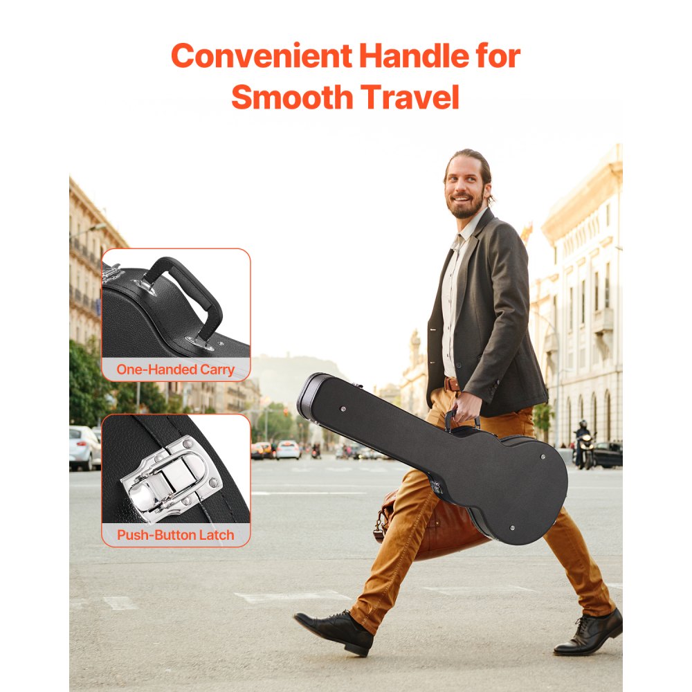 VEVOR Guitar Case, 105 cm Pumpkin-Shaped Hard Case for Guitars, with Lock, Latch, Key Handle, PVC Padding, Hard Shell Guitar Case, for 99 cm Les Paul Guitars, Black