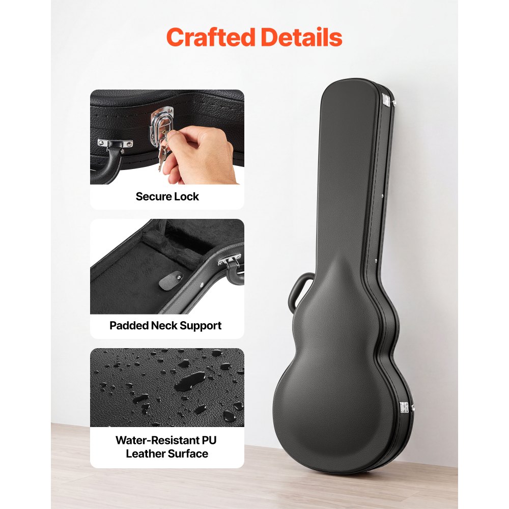 VEVOR Estuche para Guitarra Eléctrica de 39 pulgadas 99,1cm Negro de Madera, Para Guitarras Les Paul, Con Cerradura, Inserto de Espuma, Llaves, Compartimento para Accesorios, Resistente al Desgaste