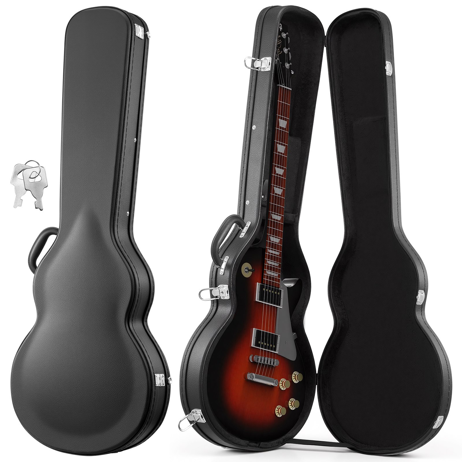 VEVOR Estuche para Guitarra Eléctrica de 39 pulgadas 99,1cm Negro de Madera, Para Guitarras Les Paul, Con Cerradura, Inserto de Espuma, Llaves, Compartimento para Accesorios, Resistente al Desgaste