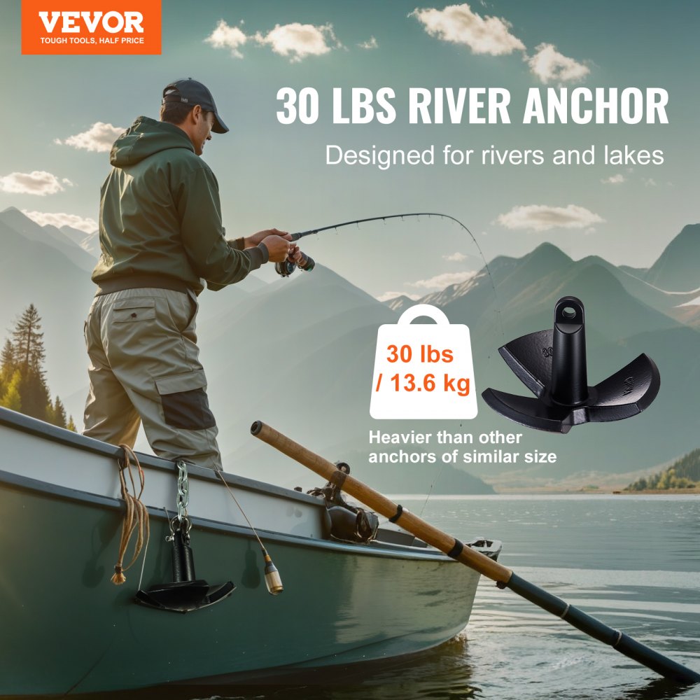 VEVOR Ancla de Río 13,6 kg Ancla de Barco de Hierro Fundido Revestida de Vinilo con Grillete Ancla de Seta de Grado Marino para Botes de hasta 30 pies para Muelles de Ríos y Lagos con Fondo de Lodo