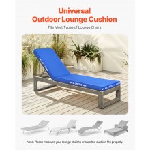 VEVOR Cojín para Tumbona, 1830 x 533 x 75 mm, Cojín para Silla de Jardín Resistente al Agua y a la Decoloración, Cojines de Repuesto para Tumbonas con Lazos para Exterior, Terraza, Patio, Azul