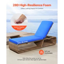 VEVOR Cojín para Tumbona, 1830 x 533 x 75 mm, Cojín para Silla de Jardín Resistente al Agua y a la Decoloración, Cojines de Repuesto para Tumbonas con Lazos para Exterior, Terraza, Patio, Azul