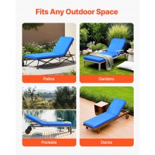VEVOR Cojín para Tumbona, 1830 x 533 x 75 mm, Cojín para Silla de Jardín Resistente al Agua y a la Decoloración, Cojines de Repuesto para Tumbonas con Lazos para Exterior, Terraza, Patio, Azul