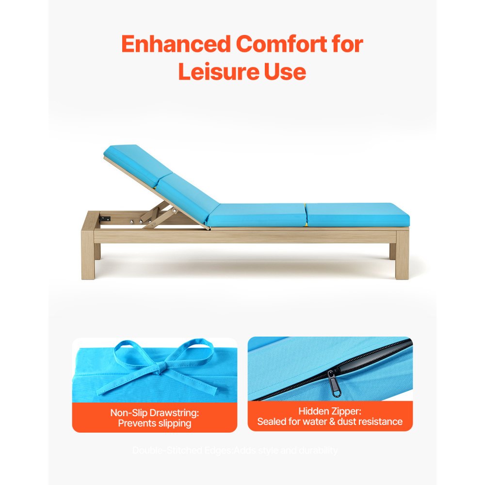 VEVOR Chaise Lounge Cushion, 183x53.3x9.8 cm, Set of 2 Outdoor Lounge Chair Cushions, Waterproof & Fade-Resistant, Sun Lounger Cushions with Ties, Thick Patio Lounger Pads for Pool Deck, Teal Color