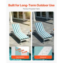 VEVOR Cojín para Tumbona, 2 PCS, Cojín 2032x660x98 mm para Silla de Jardín Resistente al Agua y a la Decoloración, Cojines de Repuesto para Tumbonas con Lazos para Exterior, Rayas Verdes y Blancas