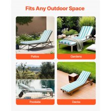 VEVOR Cojín para Tumbona, 2 PCS, Cojín 2032x660x98 mm para Silla de Jardín Resistente al Agua y a la Decoloración, Cojines de Repuesto para Tumbonas con Lazos para Exterior, Rayas Verdes y Blancas