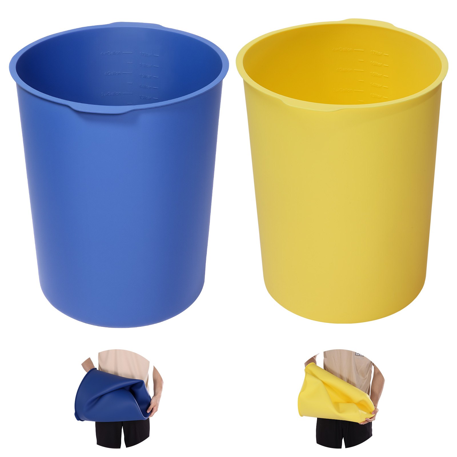 VEVOR Revestimiento para Cubo de 18,9 L para Mezcla de Hormigón, Reutilizable, de Silicona, para Mezclar Pintura Fina y Hormigón Epoxi, con Medidas, Azul y Amarillo, 310 x 310 x 370 mm, 2 uds