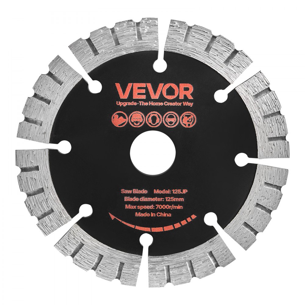 VEVOR Disco de Corte de Diamante 125 mm, Juego de 5 Piezas, Disco para Rozadora de Pared con Eje 20 mm, Segmentos 2 mm, Núcleo de acero 65Mn para Hormigón Ladrillo Mampostería Cableado y Tuberías