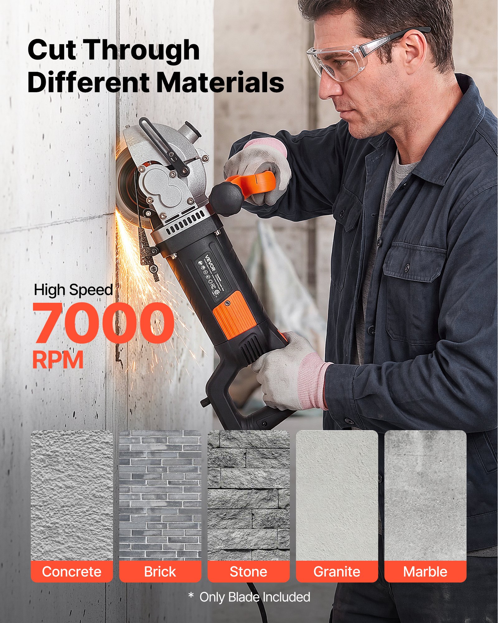 VEVOR Disco de Corte de Diamante 125 mm, Juego de 5 Piezas, Disco para Rozadora de Pared con Eje 20 mm, Segmentos 2 mm, Núcleo de acero 65Mn para Hormigón Ladrillo Mampostería Cableado y Tuberías