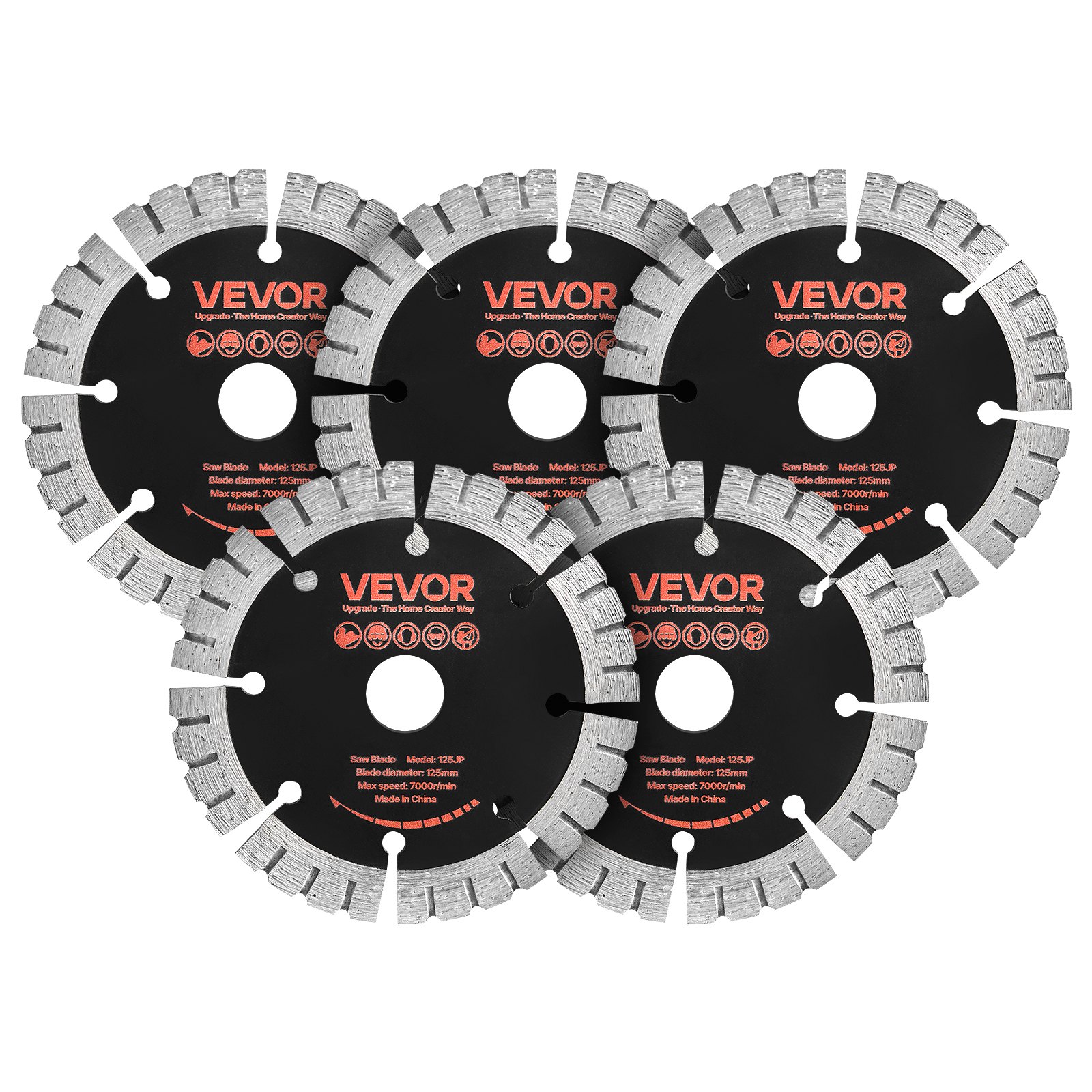 VEVOR Disco de Corte de Diamante 125 mm, Juego de 5 Piezas, Disco para Rozadora de Pared con Eje 20 mm, Segmentos 2 mm, Núcleo de acero 65Mn para Hormigón Ladrillo Mampostería Cableado y Tuberías