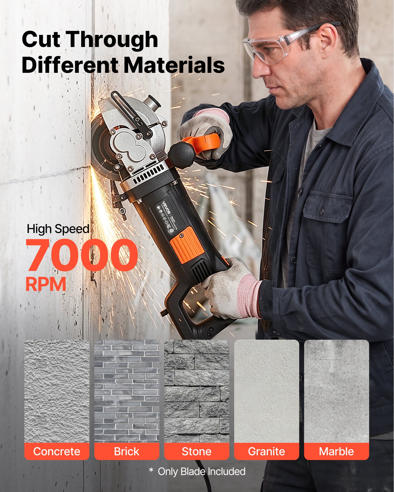 VEVOR Disco de Corte de Diamante 133 mm, Juego de 5 Piezas, Disco para Rozadora de Pared con Segmentos 2 mm, Eje 20 mm, Núcleo de acero 65Mn para Ladrillo Hormigón Tuberías Mampostería y Cableado