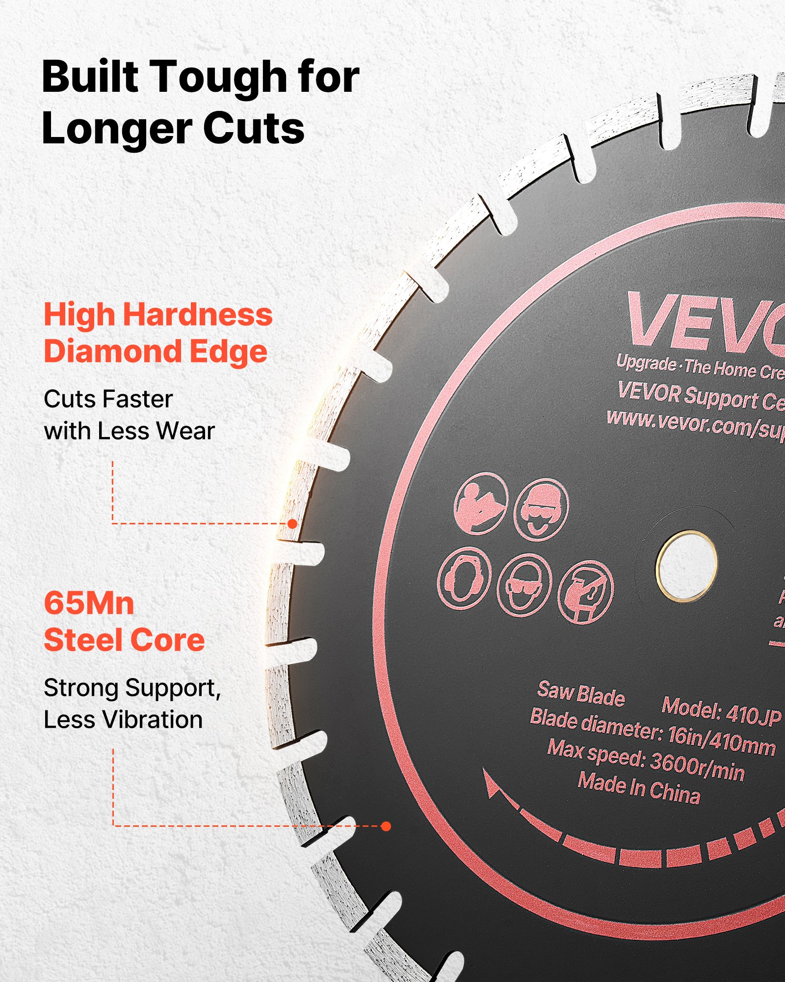 VEVOR Disco de Corte de Diamante 410 mm, Juego de 3 Piezas, Disco para Rozadora de Pared con Segmentos 2 mm, Eje 25,4 mm para Hormigón Cableado Mampostería Tuberías y Ladrillo, Núcleo de acero 65Mn