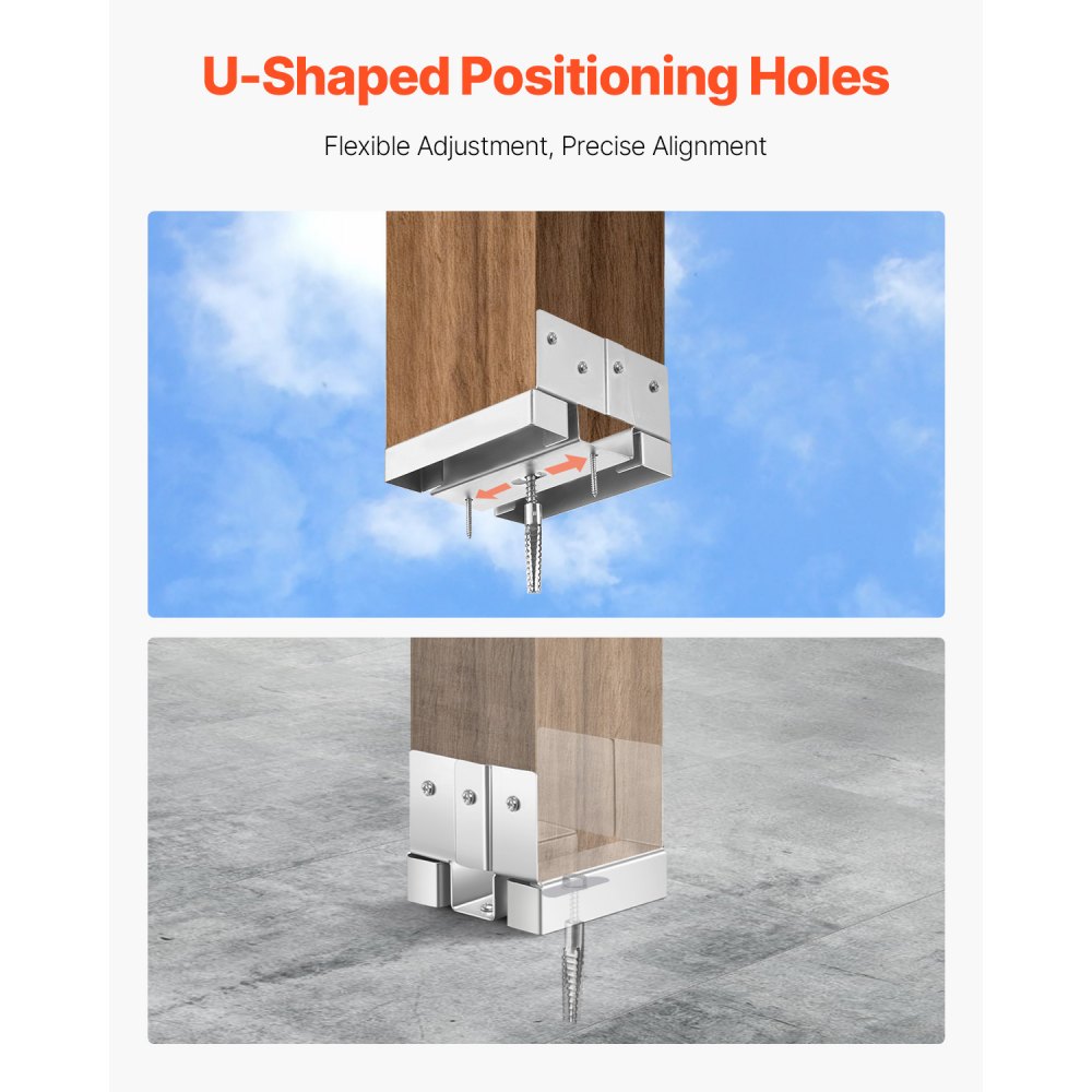 VEVOR Base para Postes, Anclaje para Postes de Hormigón, Acero al Carbono Galvanizado de Alta Resistencia con Separación de 2,54 cm, para Pérgolas y Patios de Hormigón, 96 x 90,5 x 80 mm, 10 uds