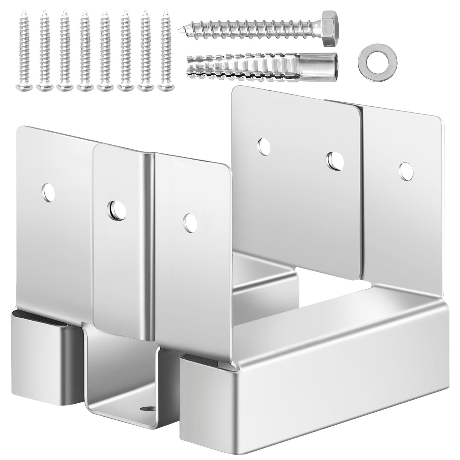 VEVOR Base para Postes, Anclaje para Postes de Hormigón, Acero al Carbono Galvanizado de Alta Resistencia con Separación de 2,54 cm, para Pérgolas y Patios de Hormigón, 96 x 90,5 x 80 mm, 10 uds