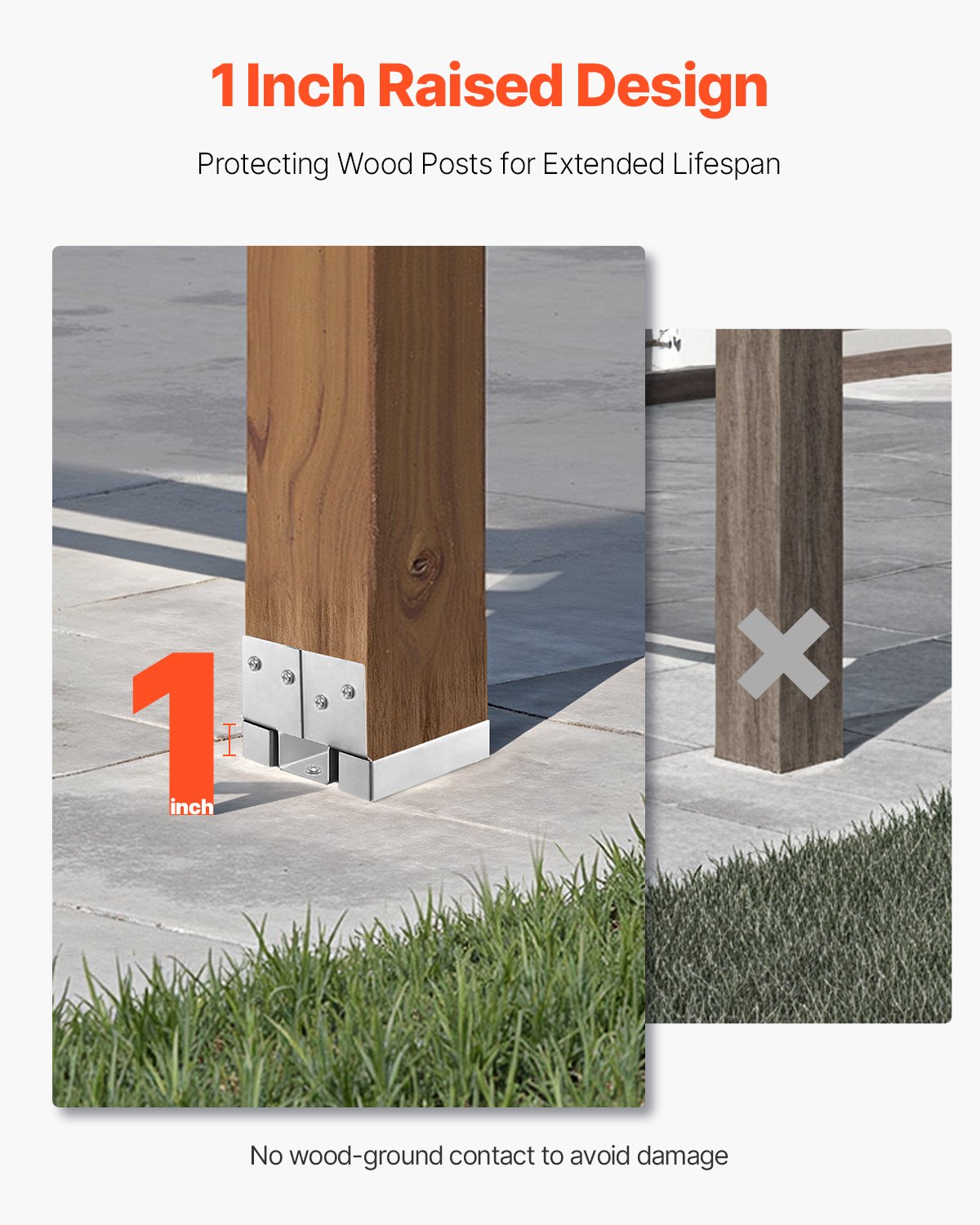 VEVOR Base para Postes, Anclaje para Postes de Hormigón, Acero al Carbono Galvanizado de Alta Resistencia con Separación de 2,54 cm, para Pérgolas de Hormigón y Patios, 144,6 x 141,5 x 80,7 mm
