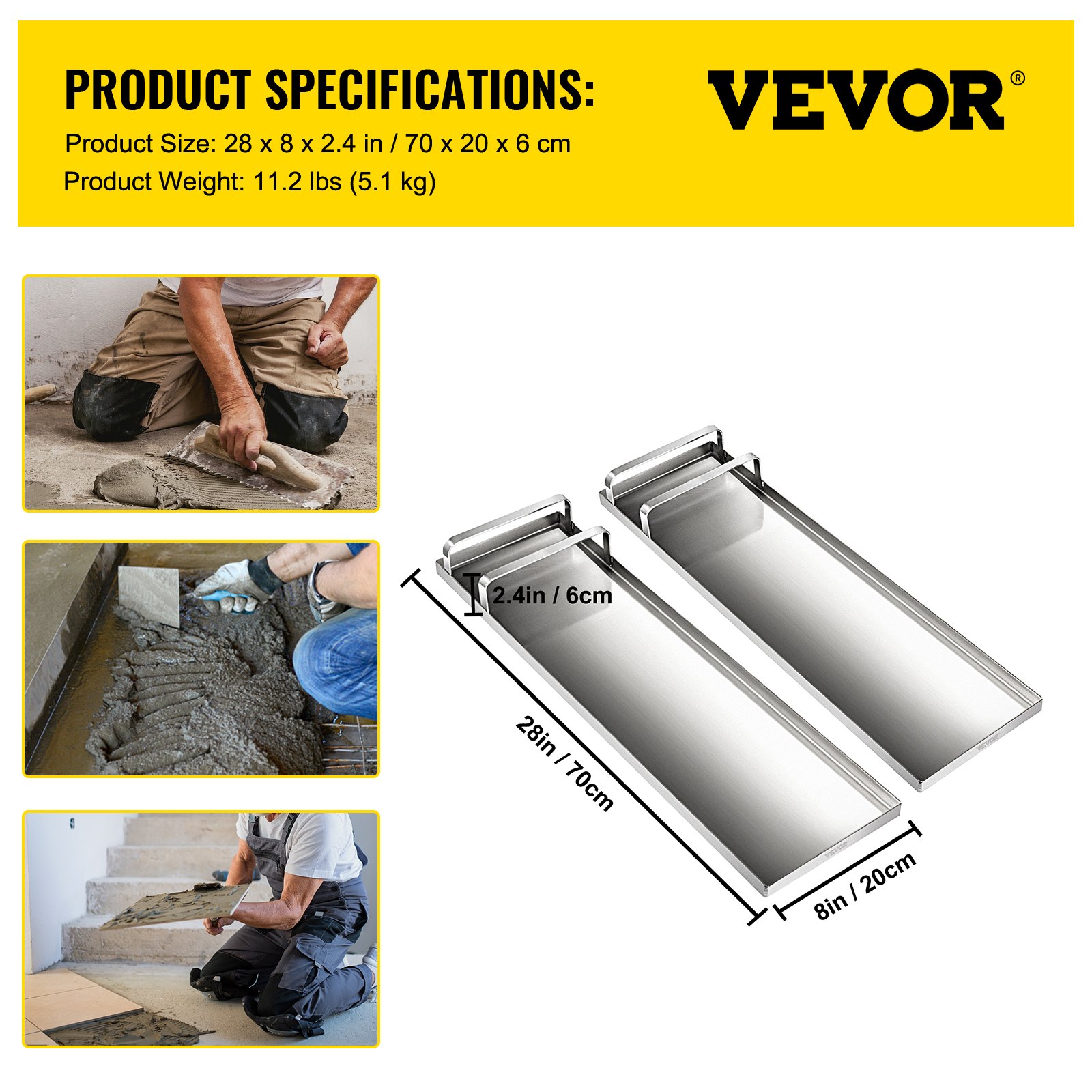 VEVOR Placas de Rodilla Deslizadores de Hormigón Pierna Protección 70 x 20 cm