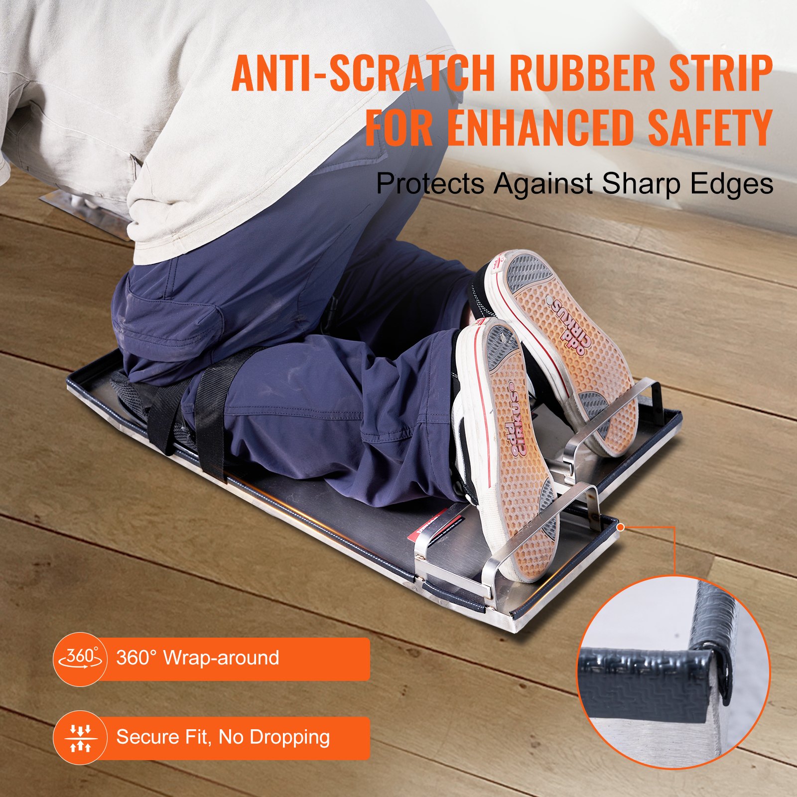 VEVOR Rodilleras de Hormigón de Acero Inoxidable, Deslizadores de Hormigón 697 x 205mm, Rodilleras de Hormigón, Par de Deslizadores Móviles, con Correas de Tabla para Acabado de Cemento y Hormigón