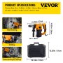VEVOR Martillo Perforador 1500W 7,4J Taladro Percutor Eléctrico 13A 32mm Martillo Ligero Combi con 6 Velocidades 0-850RPM, 4 Funciones Incluyendo Cinceles y Brocas con Caja Portátil para Madera, Acero