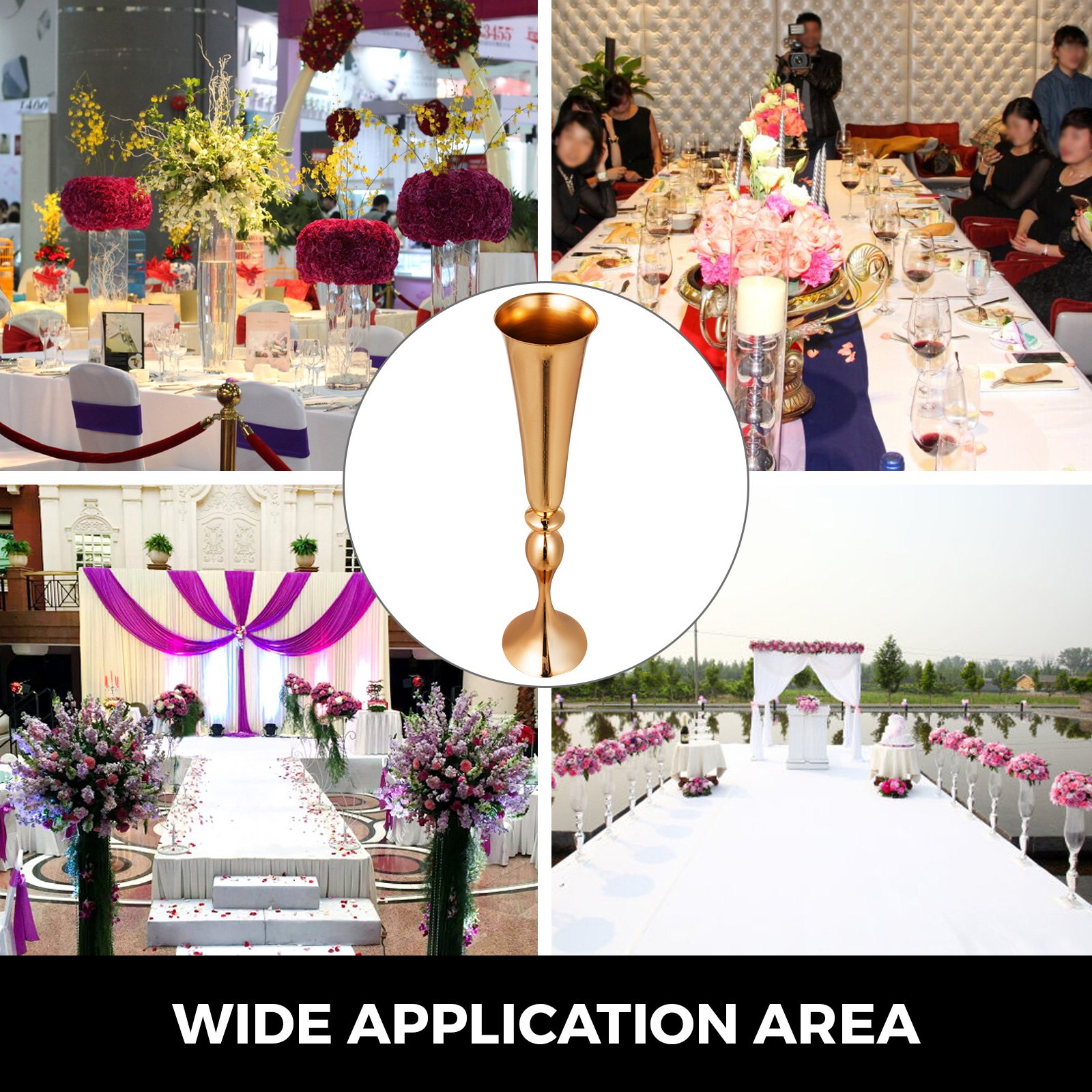 Florero Trompeta Floreros Dorado 29.5" Para Eventos Celebración Fiestas 3pcs