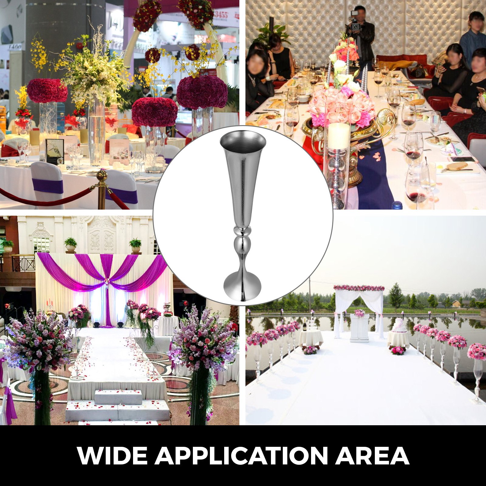 Florero Trompeta Floreros De Color Plata 75cm Para Eventos Celebración 3pcs