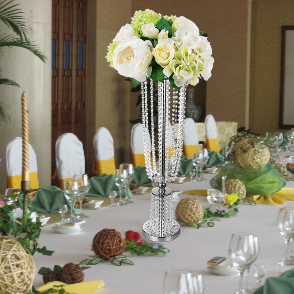 Florero Trompeta Floreros Centro De Mesa 31.5" Para Boda Eventos Fiestas Plata