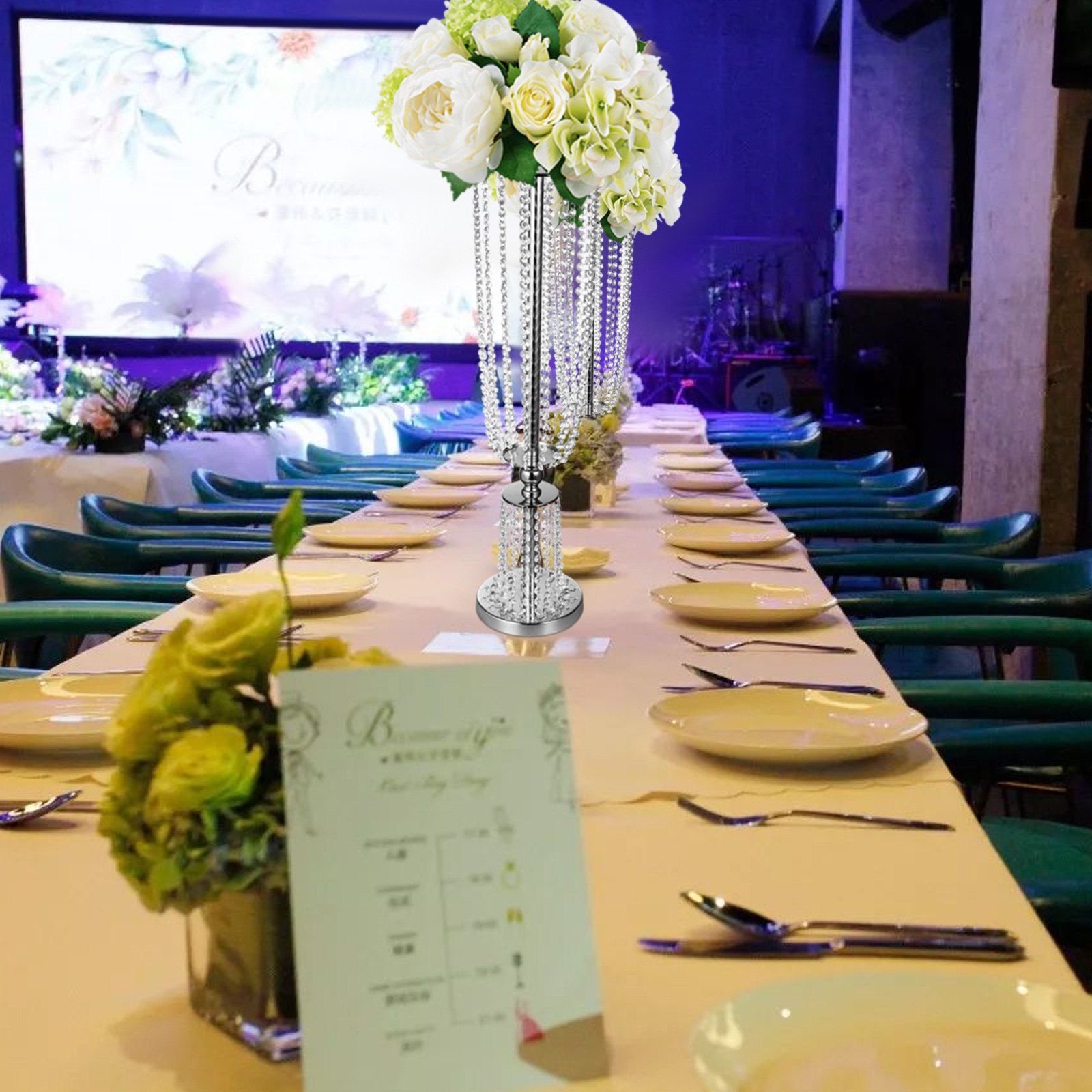 Florero Trompeta Floreros Centro De Mesa 31.5" Para Boda Eventos Fiestas Plata
