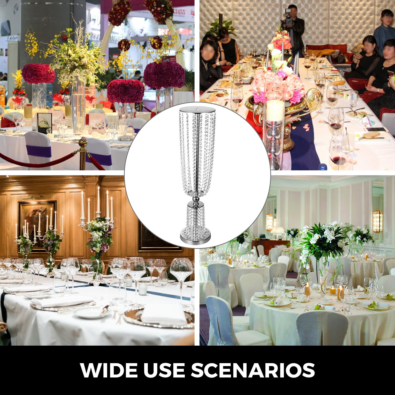 Florero Trompeta Floreros Centro De Mesa 31.5" Para Boda Eventos Fiestas Plata