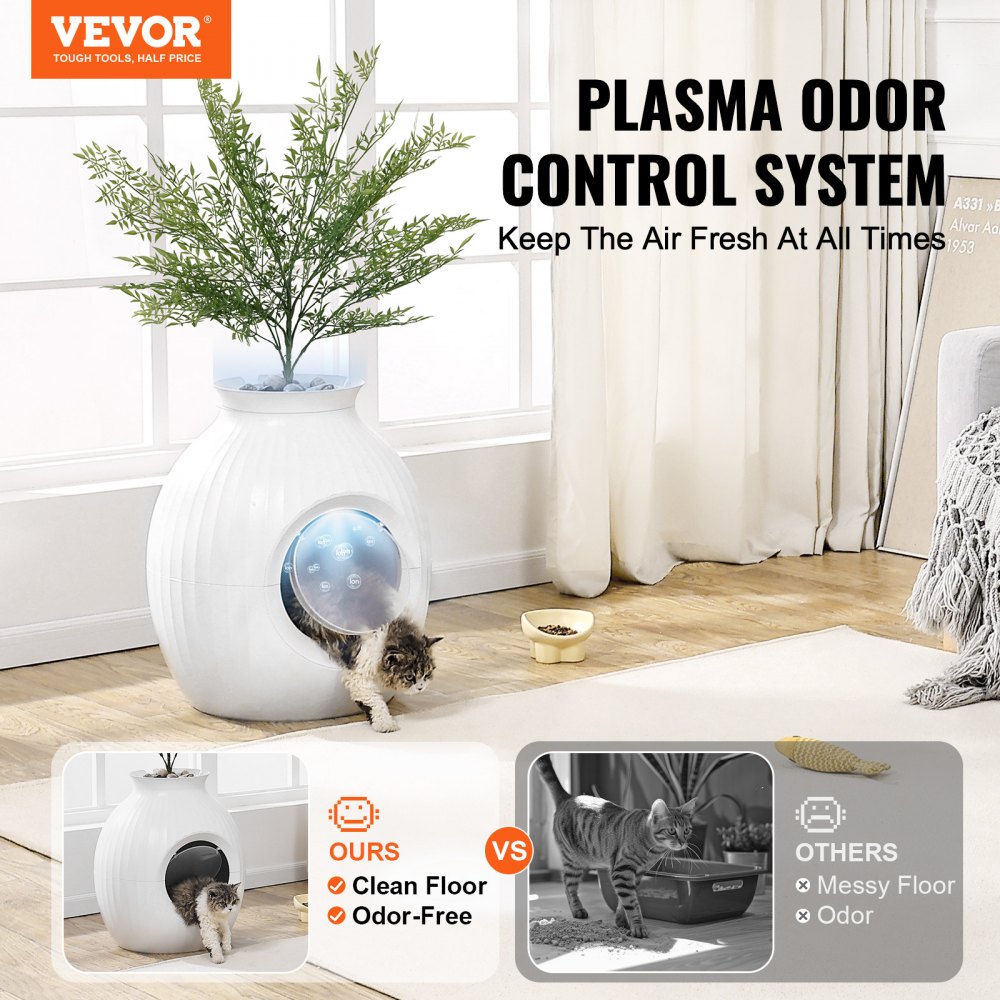 VEVOR Caja de Arena para Gatos con Forma de Planta con Sistema de Control de Olores Inteligente, Caja de Arena Oculta para Gatos con Entrada Grande de 240 mm para Sala de Estar, Esquina o Patio